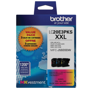 Brother Genuine High Yield Color Ink Cartridge, 3 Pack of LC20E, Replacement Color Ink Three Pack, Includes 1 Cartridge Each of Cyan, Magenta & Yellow, Page Yield Up to 1200 Pages/Cartridge, LC20E