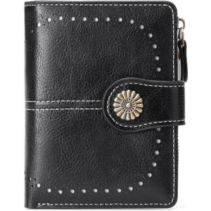 Small Wallet for Women Bifold Credit Card Holder RFID Blocking with Zipper Pocket (A06 Black)