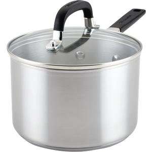 KitchenAid Stainless Steel Induction Saucepan with Lid, 3 Quart - Brushed Stainless Steel