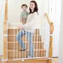 Regalo Safety 35" Extra Tall Baby Gate for Stairs, Wall Mounted 2-in-1 Wide Stair Gate for Babies, Toddlers, & Pets, Includes Banister and Wall Mounting Kit, White