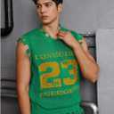 Men's Letter Graphic Sweater Vest Y2k Ripped V Neck Sleeveless Knit Tops (Green, S)