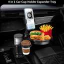 4-in-1 Car Cup Holder Expander with 360 Swivel Tray, Universal Adjustable Base for Large Mugs and Bottles, Integrated Smartphone Mount for Food and Snacks, Black