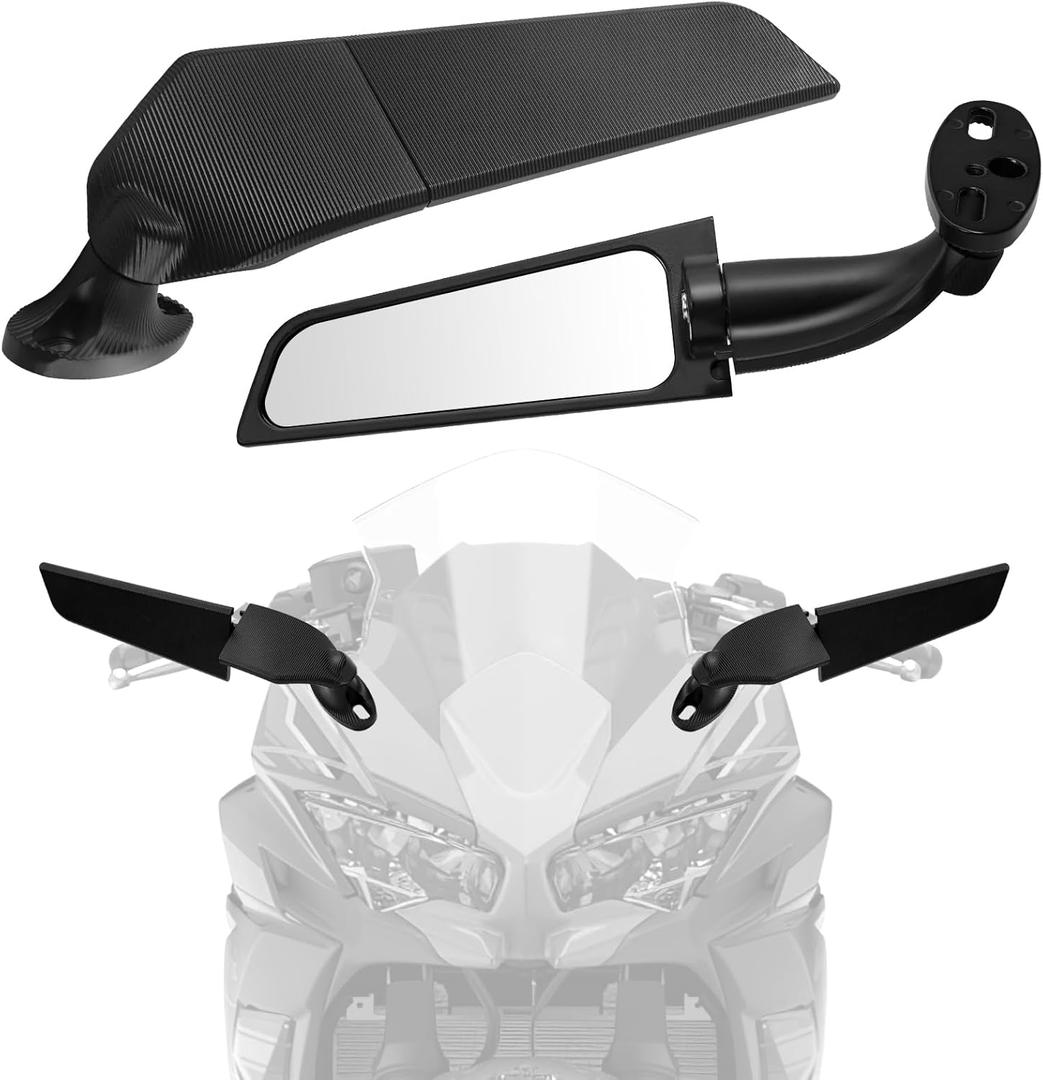Motorcycle Rear View Mirrors, Wide Angle Windshield Side Mirrors for Ninja 300/400/650/1000/H2, Compatible with Honda, Kawasaki, Suzuki, Yamaha Motorcycles