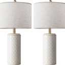 Ceramic Table Lamp Set of 2, 23 Inch Modern Farmhouse Dimmable Bedside Lamps with Linen Shade for Bedroom, White Nightstand Lamp for Living Room End Table, LED Bulb Included