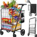 JIALIJIU Grocery Cart on Wheels with Adjustable Handle, Waterproof Bag, 10-min Assembly Heavy-Duty Foldable Shopping Cart for Apartments, Laundry, Camping, Max Load 320 LBS, Black