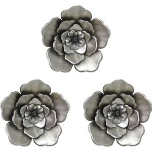 Metal Flower Wall Art Multiple Layer Decor for Indoor Outdoor Home Bedroom Living Room Office Garden Set of 3(Sliver)