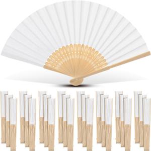 Yinkin 24 Pack Folding Fans Bamboo Handheld Folded Craft Hand Japanese Chinese Fans for Weddings Bridal Dancing Church DIY Decoration Women Kids Gift Party Favors (White)
