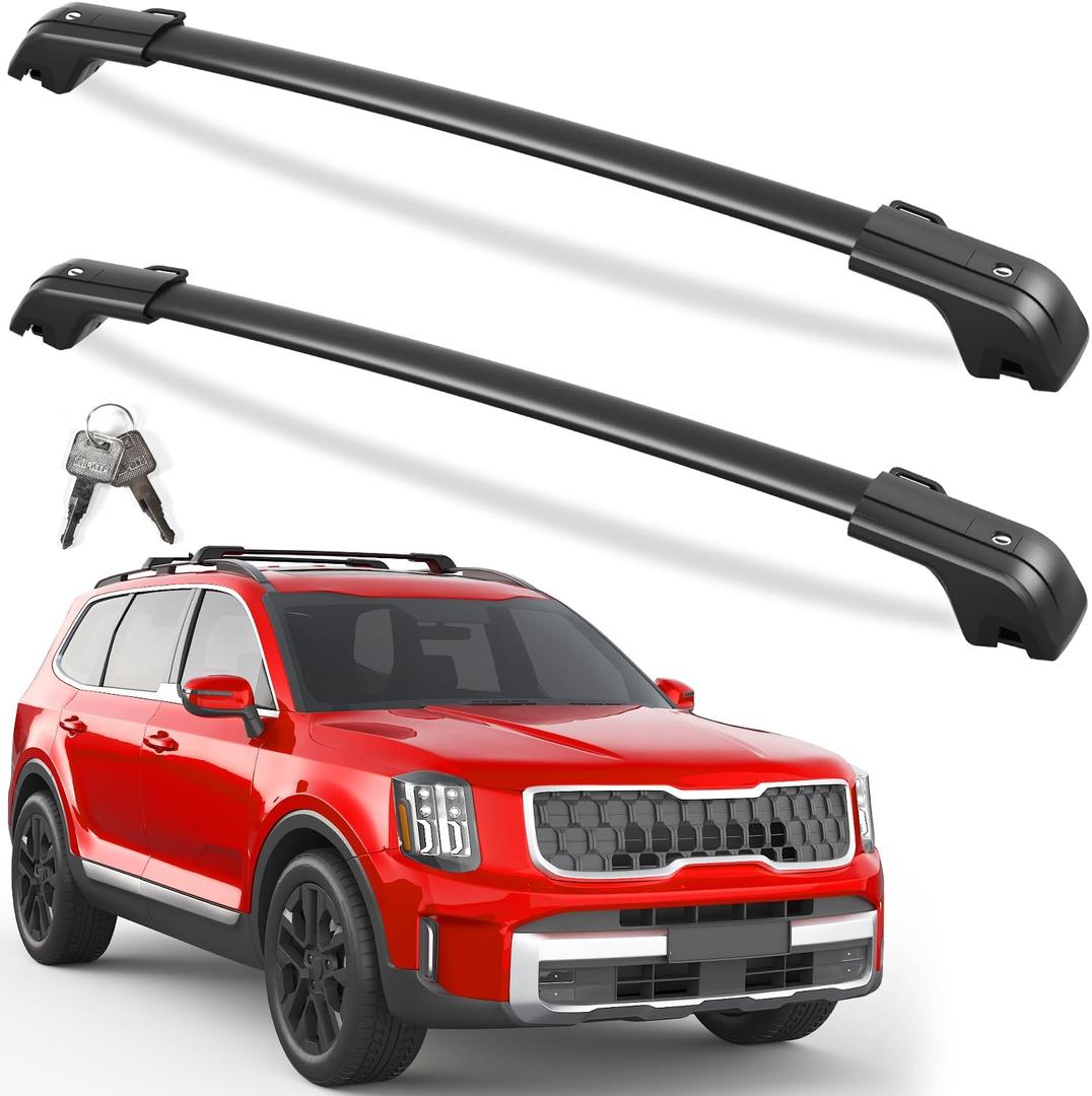 KINGGERI 330LBS All Aluminum Roof Rack Cross Bars Fit for Kia Telluride X-PRO X-LINE 2023 2024 2025 (with Raised Side Rails), Lockable Roof Rails Crossbars Rooftop Cargo Luggage Rails Kayak Canoe