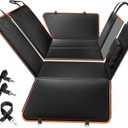 6-in-1 Leather Dog BackSeat Extender, Hard Bottom 40/60 Split Waterproof Car Back/Front Seat Cover, Rear Hammock Carseat Protector, Large Size Pet Mat for SUV/Truck/Cargo, Vehicle Bed Travel Accessory