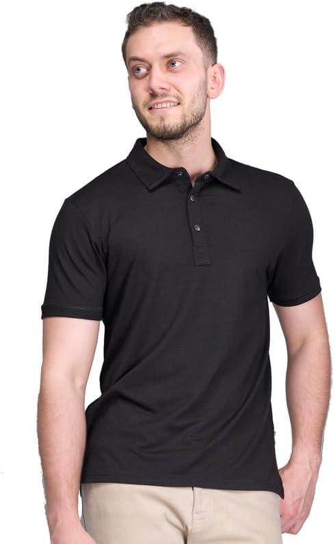 Men's Bamboo Viscose Polo Neck Slim fit t-Shirt (Medium, Onyx Black)