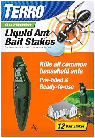 TERRO Liquid Ant Baits - T1813B - Outdoor Ready-to-Use Terro Ant Traps, Kills Household Ants, 10Stakes