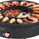 VEVOR Hot Pot with Grill, 1800W 2-in-1 Electric Smokeless Grill and Hot Pot, Korean BBQ Shabu Shabu Hotpot with Separate Dual Temperature Control, Non-stick Pan, for 2-8 People Family Dining