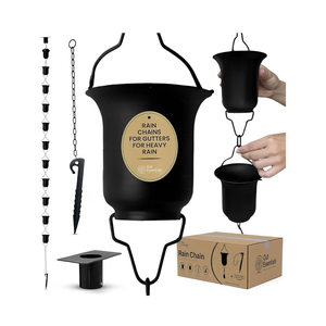 Black Rain Chain 9 FT, 11 FT Installed with Anchor Stake and Gutter Adapter, Durable Heavy Duty Rain Chains for Gutters for Heavy Rain, Rust Resistant, Outdoor Decor for Homeowners