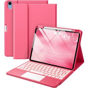 Compatible with iPad Air 11 Inch & Air 5th/ Air 4th Generation Case with Keyboard - Multi-Touch Trackpad, 7-Color Backlit, Detachable Folio Cover for Air 11-inch M3/M2 (2025/2024) (Pink)