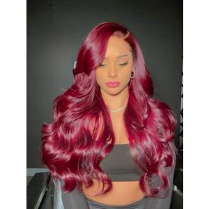 NOSTALGIA 99j Burgundy Wig Glueless Long Wavy Red Wigs for Women 28 Inch Curly Wig Side Part Wine Red Colored Wigs for Daily PartyUse