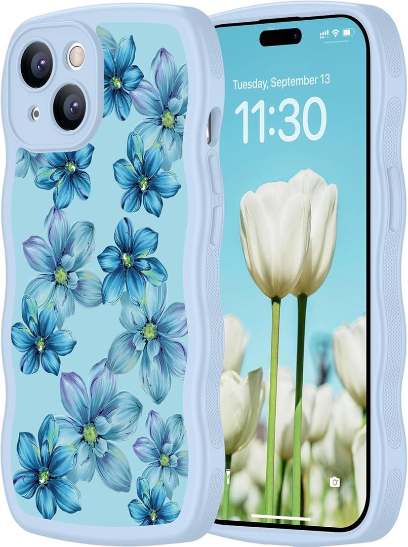 teloxy Designed for iPhone 15 Case, Magnetic [Curly Wavy Edge] Shockproof Protective Durable Slim Translucent Matte Anti-Fingerprint Phone Case, Light Blue