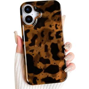 NITITOP Compatible with iPhone 17 Case Cute Vintage Leopard Print Tortoise Amber Design for Women Girls Men Boys Hard Back Shockproof Protective Cover - Orange Yellow