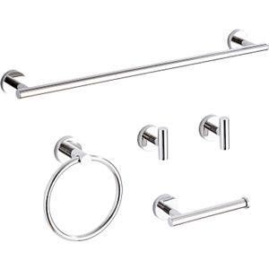 Chrome Bathroom Hardware Set 5 Piece with Towel Racks for Bathroom, SUS304 Stainless Steel Bath Towel Bar Set, 24 Inch Wall Mounted Accessories Kit