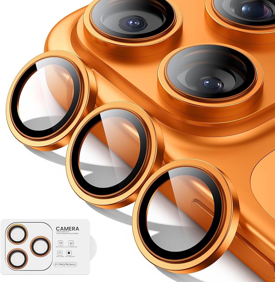 for iPhone 17 Pro Max/iPhone 17 Pro Lens Protector[Shatterproof 9H Tempered Glass] [1:1 Invisible Ultra Clarity Cover,Orange