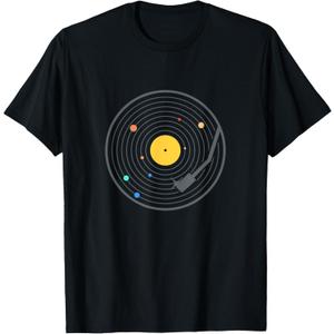 Solar System Vinyl Record | Space Planets Music DJ T-Shirt, Size S