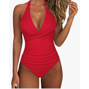 SUUKSESS Women Sexy Tummy Control One Piece Swimsuits Halter Push Up Bathing Suits, M