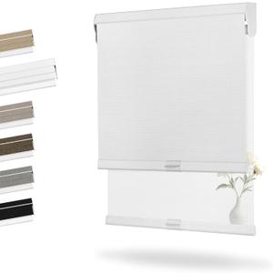 Boolegon Dual Roller Shades, Cordless Double Window Shades Blackout and Light Filtering Shades with Valance, Day and Night Roller Blinds for Home Office Door, Linen White & White
