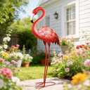 Shorayn Pink Flamingo Garden Statue Outdoor Decor Metal Yard Art Lawn Ornaments for Backyard Pond Patio Porch Outside Decorations,Large Size