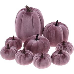 Halloween Velvet Pumpkins Decorating Mini Fake Fabric Pumpkin Foam 4 Size Table Centerpiece Fireplaces Farmhouse Harvest Party 9pcs Purple