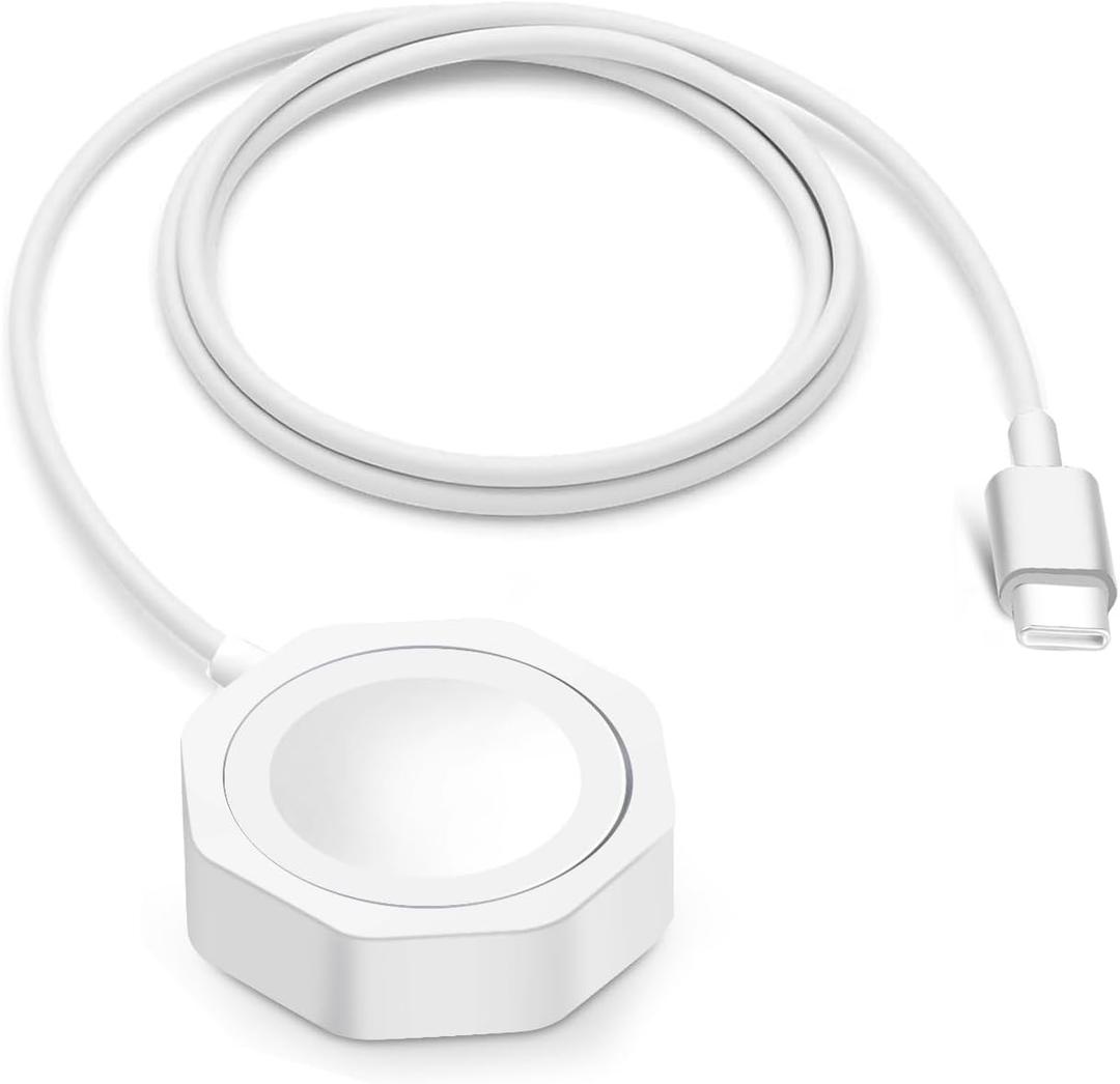 Short Watch Charger, USB-C Cord, Wireless Charging Compatible with Apple Watch Series 9/8/7/6/SE2/SE/5/4/3/2 (3.3ft/39in/1m) - White