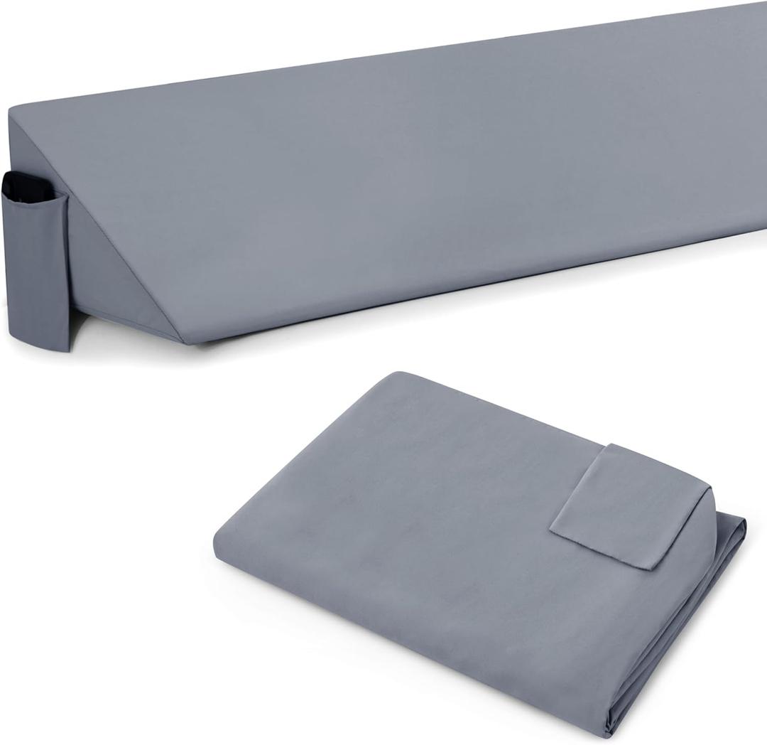 Horbaunal King Size Bed Wedge Pillow Cover for Headboard Gap, Headboard Wedge Pillow Case Cover Only, 76" x 10" x 6", Silver Grey