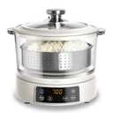 COOK WITH COLOR 3L Glass Mini Low Carb Rice Cooker  Holds 2 Cups Raw/Makes 6 Cups Cooked with Auto Lift Filter Basket, Hotpot & Steamer for Rice, Grains, Digital Panel with Keep Warm, Cream