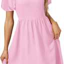 OFEEFAN Women Puff Sleeve Square Neck Tie in Back Dresses with Zipper, Size 160