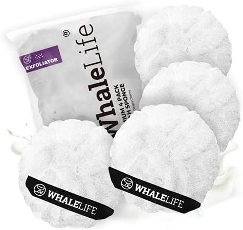 Loofah Sponge Bath Sponge for Women Men 4 Pack (White Rough Surface)
