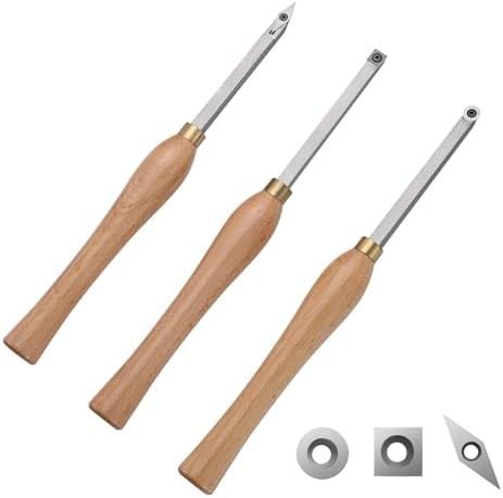 VEVOR Wood Lathe Chisel Set, 3PCS Woodworking Turning Tools Includes Square Round, Diamond Carbide Blades 7.87" Comfortable Grip Handles Wood Chisel Set with Wooden Box For Turning Pens or Small