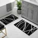 Tititex Luxury Black White Curve Line Bathroom Rug Set, 20x32 inch + 16x24 inch 2 pcs Extra Soft and Absorbent Microfiber Bath Rugs, Non-Slip Plush Shaggy Carpet, Mats for Floor, Tub and Shower