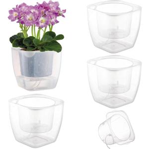 3-Pack Clear Self-Watering Planters for Indoor Plants 7" Large African Violet Plant Pots Plastic Wick Flower Pots with Water Injection Hole, Orchid Plant Pot Set, Clear
