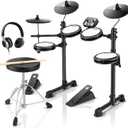 Donner DED-80 Electronic Drum Set with 4 Quiet Mesh Pads, 180+ Sounds, 2 Pedals, Throne, Headphones, Sticks, and Melodics Lessons