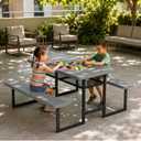 VINGLI 4.5FT Outdoor Picnic Table with Storage Shelf & Umbrella Hole, All Weather Metal Frame HDPE Tabletop Plastic Picnic Table for Dining Party Garden(Grey)