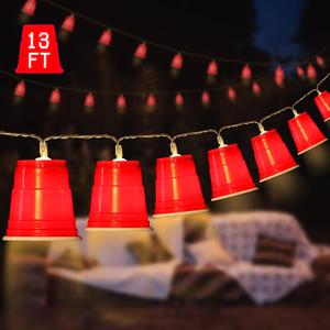Hiboom 1 Pack 13 FT 20 LED Cups String Lights, Mini Shot Cups Fairy Light Decoration, Battery Operated Party LED Novelty Cup Decor for College Graduation Party Supplies Home (Red)