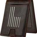 American Flag Wallet Genuine Brown Crazy Horse Leather RFID-Blocking Bi-Fold Card Holder with Money Clip Disabled USMC Vet Owned SMALL Business
