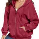 WOWULOVELY Womens and Mens Zip Up Hoodies Acid Wash Long Sleeve Oversized Sweatshirts Distressed Fleece Jacket with Pockets (Red, L)