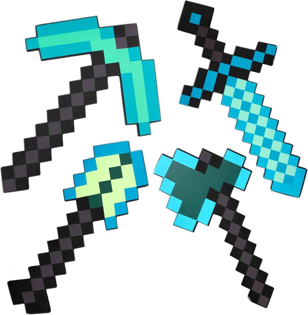 4 Pack Kids Game Role-Play Toy Weapon Set-Sword Axe Pickaxe and Shovel,Perfect Toy Weapons Gift for Halloween Christmas and Parties
