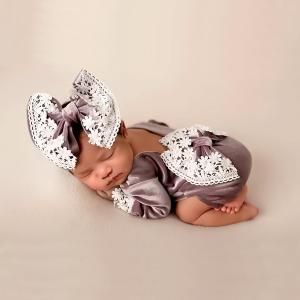 Newborn Photo Props Outfits Girl Newborn Photography Props Baby Girl Romper Headress Infant Princess Costume (Lotus color)