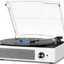 Record Player with Speakers Vintage Belt-Driven Turntable Bluetooth 3 Speed 3 Size Wireless Playback AUX-in RCA Out Headphone LP Vinyl Players Auto Stop Fashion White