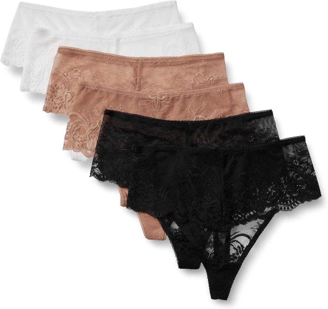 Amazon Essentials Women's Stretch Galloon Lace High Waisted Thong, Pack of 6 (XXL)