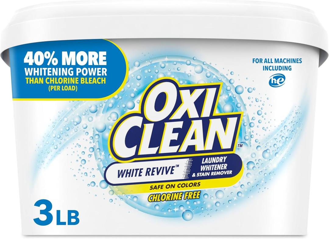OxiClean White Revive Laundry Whitener and Stain Remover Powder, 3 lb (48 Ounce (Pack of 1)) OxiClean White Revive Laundry Whitener and Stain Remover Powder, 3 lb (48 Ounce (Pack of 1))