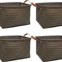 GIB Wicker Storage Baskets for Shelves with Handles 4 Pack, 15"x11" Large Woven Decorative Rectangular Baskets Bins Organizer for Blankets Clothes Laundry Bathroom Nursery Picnic, Black/Dark Gray