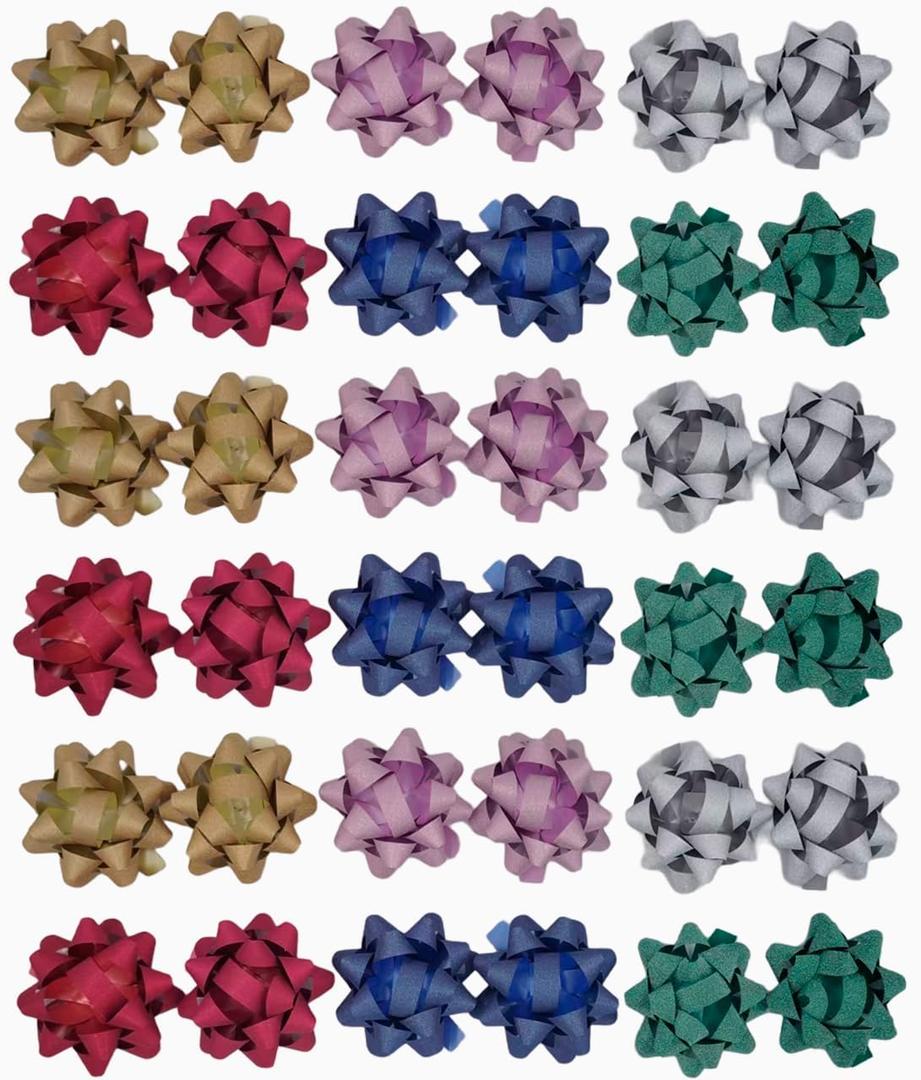 36pcs Gift Wrap Bow 3.5" Sparkle Star Bow Self Adhesive Gift Bows for Wedding, Basket Packaging, Party Decorations, Christmas, Birthdays, Holidays etc (B-Xmas, 3.5inches)
