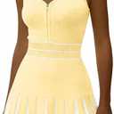 Fisoew Womens Tennis Mini Dress Summer Sleeveless Half Zipper Elastic Waist Athletic Workout Knit Pleated Dresses (Yellow, L)