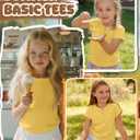 Girl's Short Sleeve Shirts Henley Round Neck Button up Tops Loose Fit Summer Basic Tees